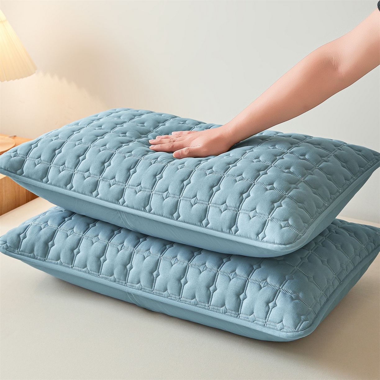 91家纺网 家纺一手货源 找家纺 居眠 2025新款星禾-防水枕套 星禾-蓝