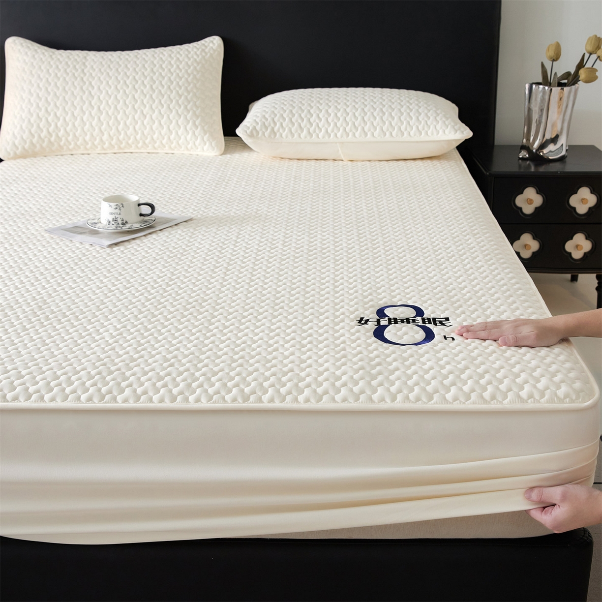 91家纺网 家纺一手货源 找家纺 居眠 2025新款织梦-棉花防水床笠 织梦-白