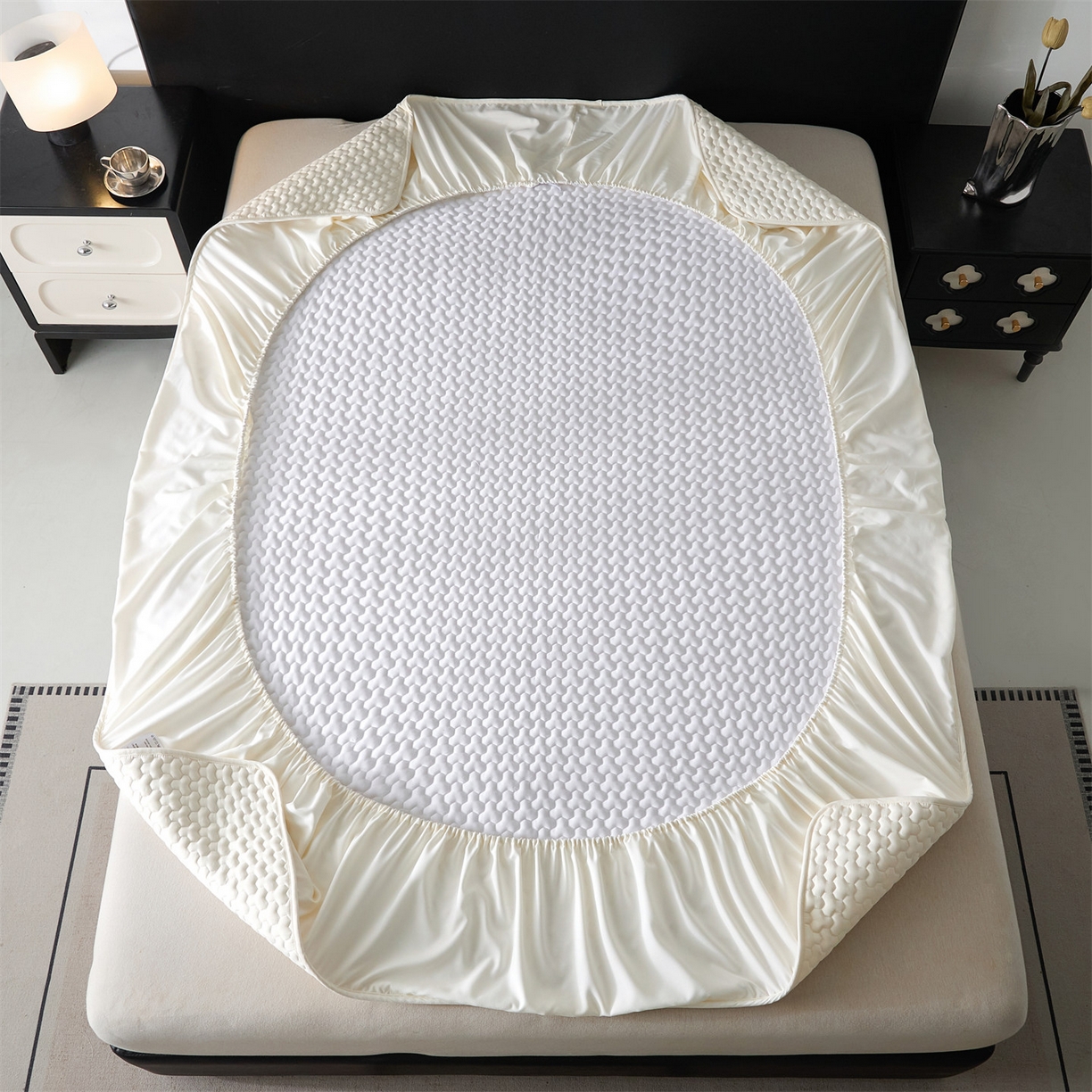 91家纺网 家纺一手货源 找家纺 居眠 2025新款织梦-棉花防水床笠 织梦-白