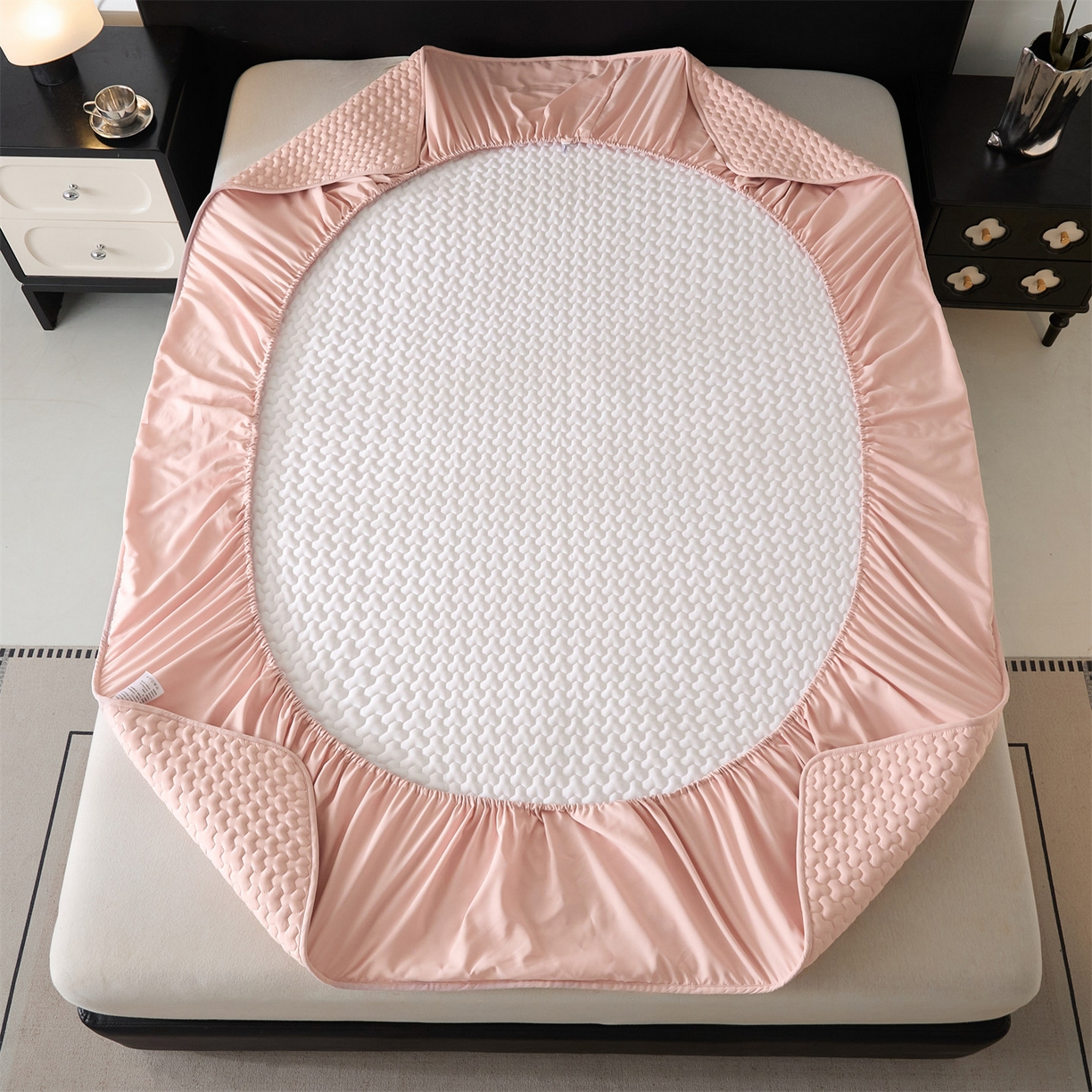 91家纺网 家纺一手货源 找家纺 居眠 2025新款织梦-棉花防水床笠 织梦-粉