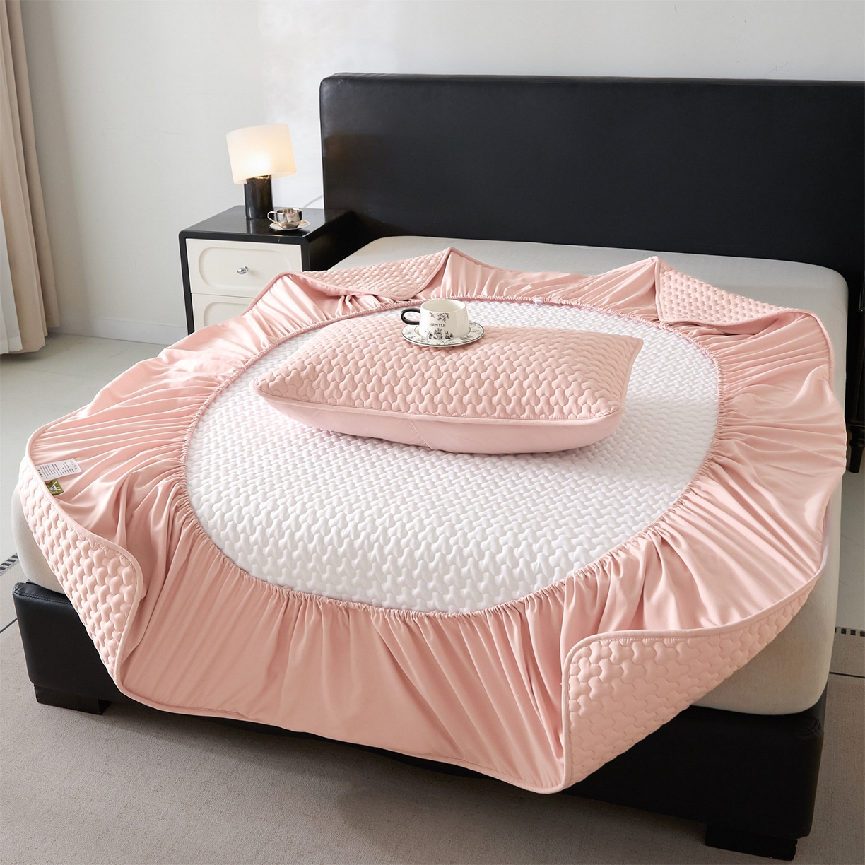 91家纺网 家纺一手货源 找家纺 居眠 2025新款织梦-棉花防水床笠 织梦-粉