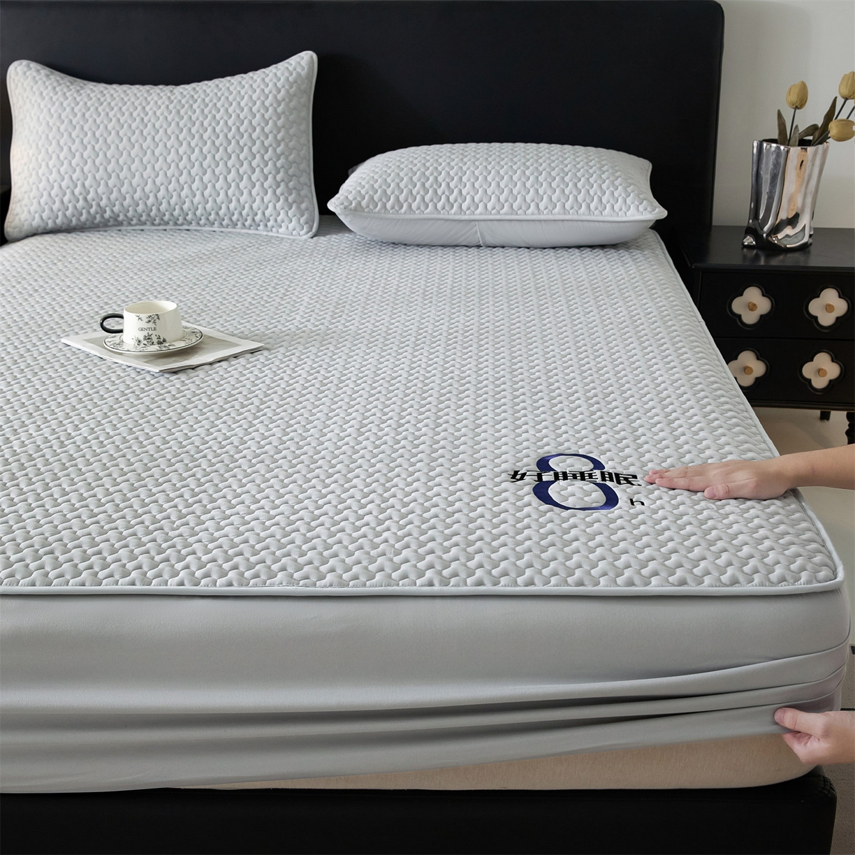 91家纺网 家纺一手货源 找家纺 居眠 2025新款织梦-棉花防水床笠 织梦-灰