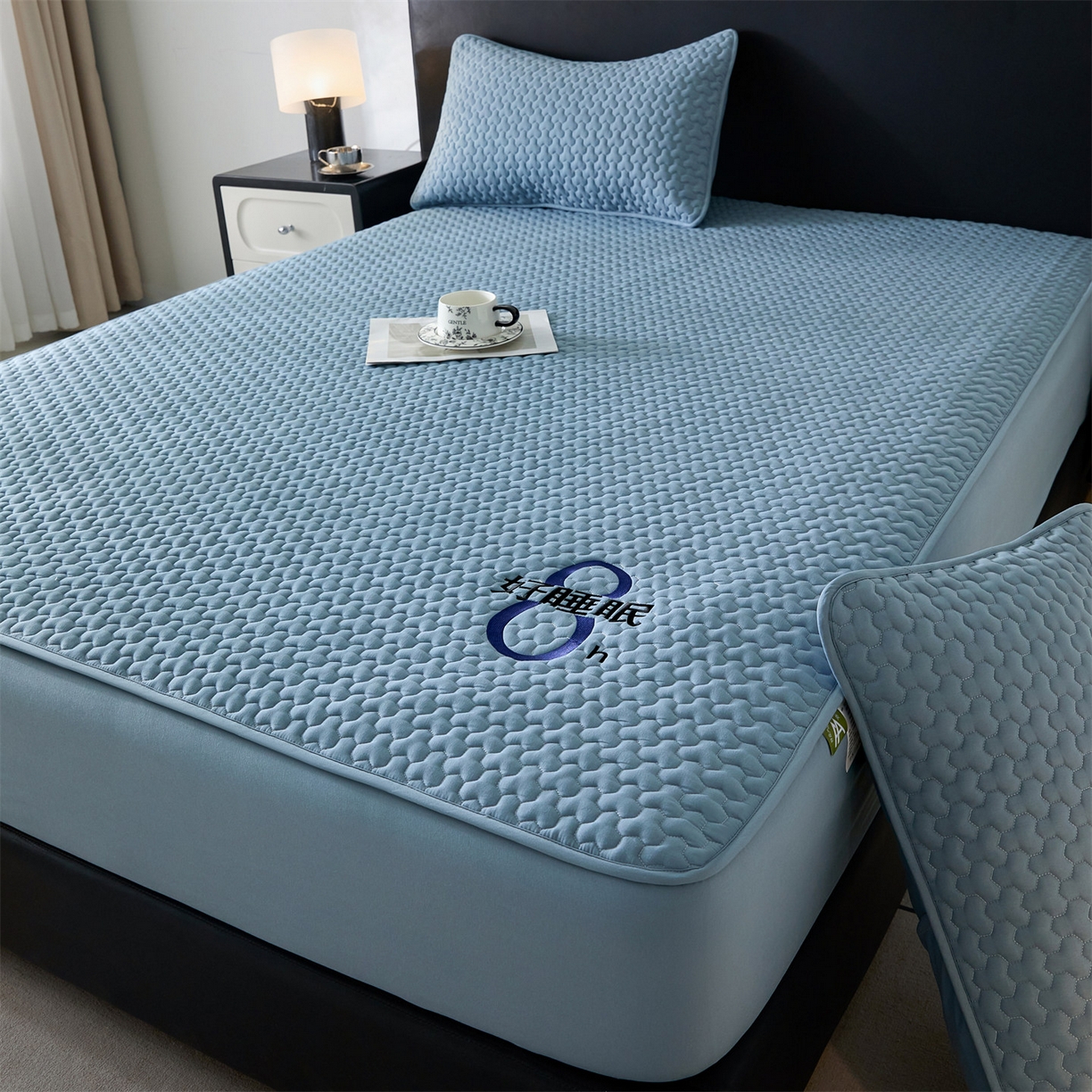 91家纺网 家纺一手货源 找家纺 居眠 2025新款织梦-棉花防水床笠 织梦-蓝