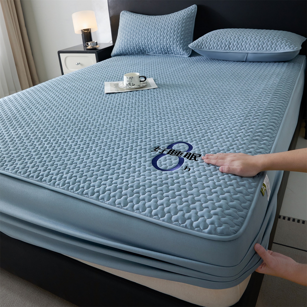 91家纺网 家纺一手货源 找家纺 居眠 2025新款织梦-棉花防水床笠 织梦-蓝