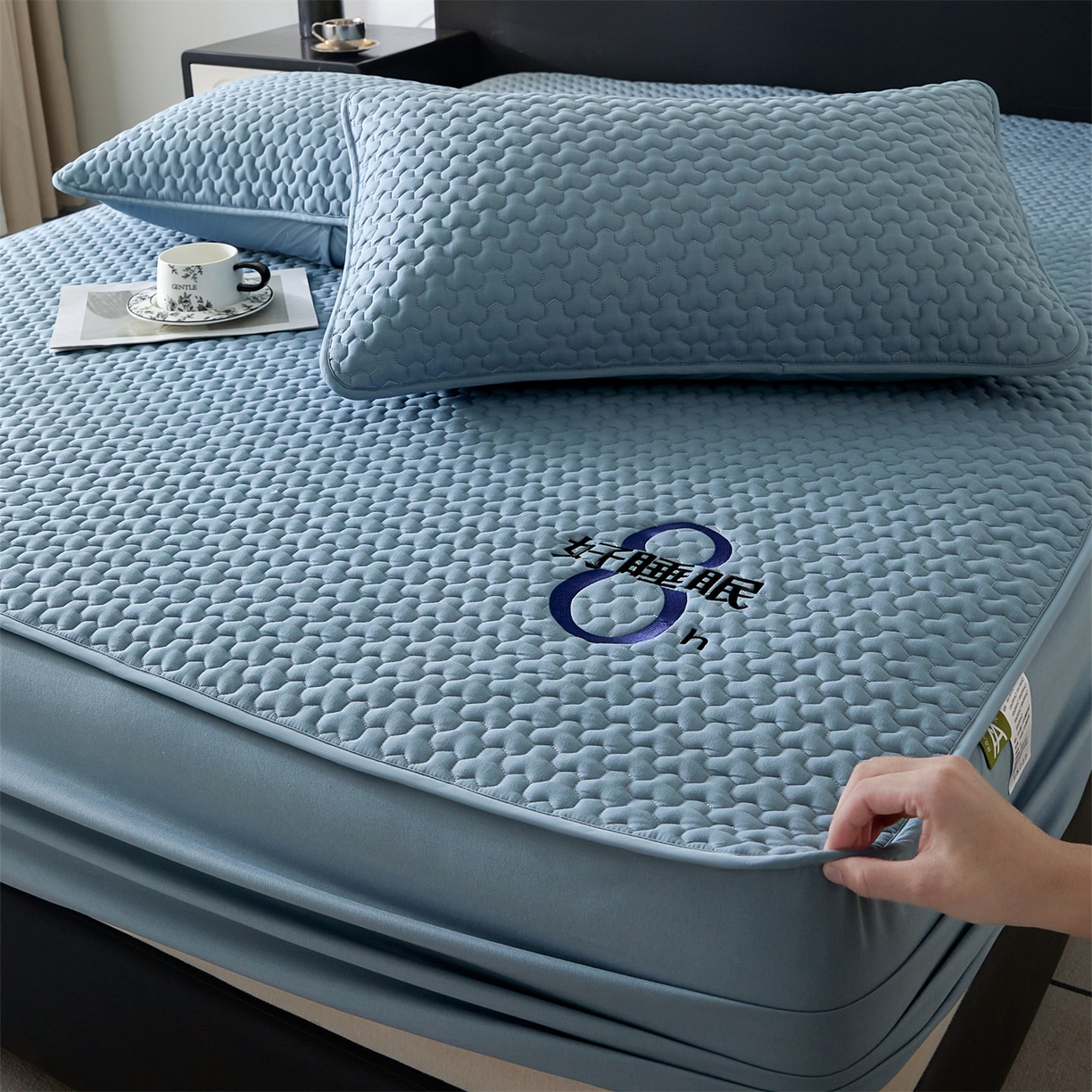 91家纺网 家纺一手货源 找家纺 居眠 2025新款织梦-棉花防水床笠 织梦-蓝