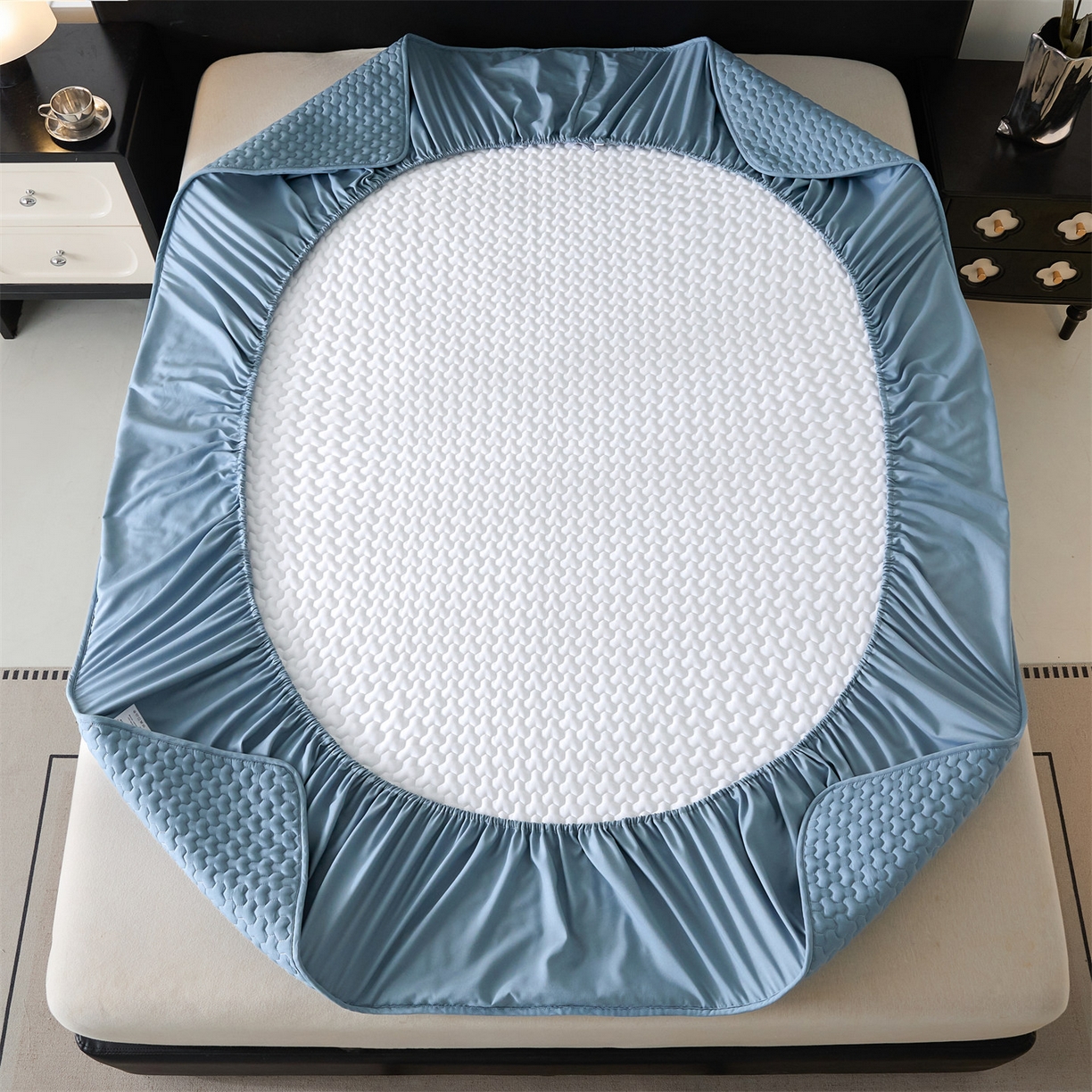 91家纺网 家纺一手货源 找家纺 居眠 2025新款织梦-棉花防水床笠 织梦-蓝