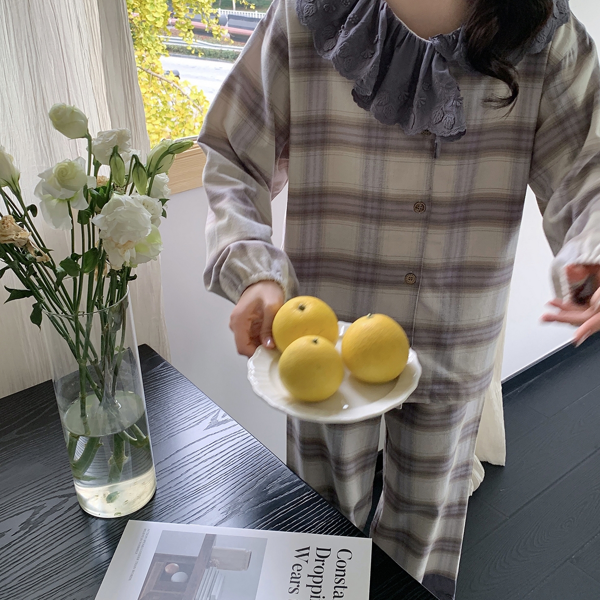 91家纺网 家纺一手货源 找家纺 多乐娜 2025新款纯棉色织法兰绒睡衣家居服双股纱线双面抓剪毛磨毛工艺 (定制定染面料非普货) 晴空色