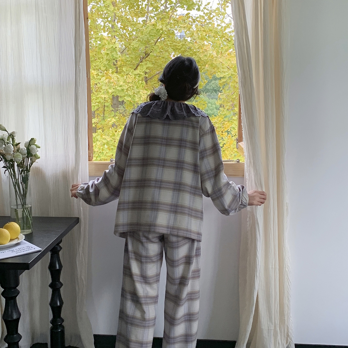 91家纺网 家纺一手货源 找家纺 多乐娜 2025新款纯棉色织法兰绒睡衣家居服双股纱线双面抓剪毛磨毛工艺 (定制定染面料非普货) 晴空色