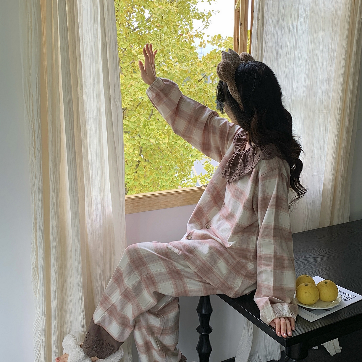 91家纺网 家纺一手货源 找家纺 多乐娜 2025新款纯棉色织法兰绒睡衣家居服双股纱线双面抓剪毛磨毛工艺 (定制定染面料非普货) 柔煦色