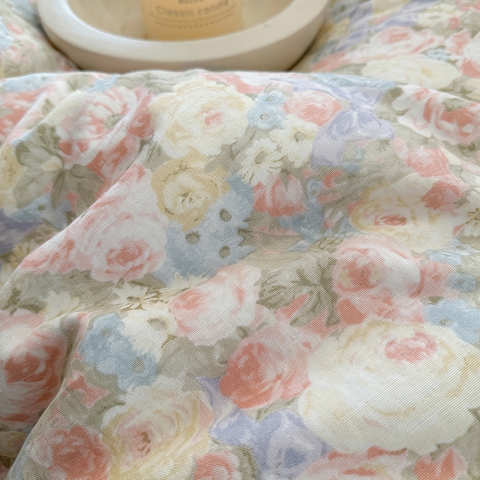 91家纺网 家纺一手货源 找家纺 麦伦家居 2025多功能床品全棉纯棉A类有氧双层纱+豆豆绒四件套荷叶边系列 莫奈花园