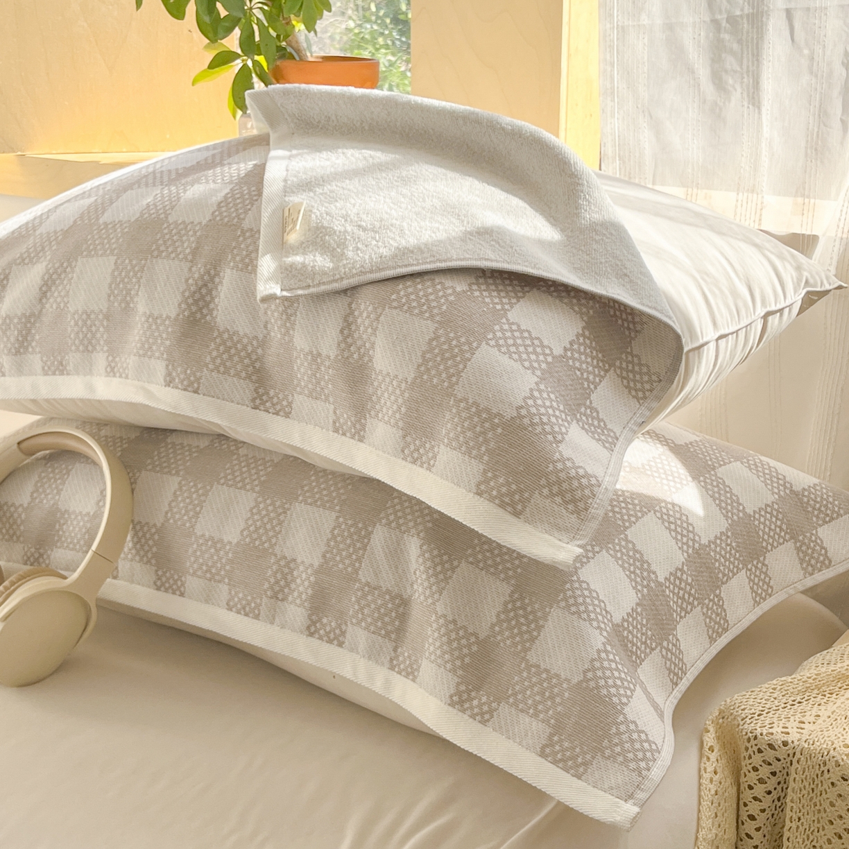 91家纺网 家纺一手货源 找家纺 （总）美宜家 2025新品全棉枕巾简约无印双人单人织边里外棉枕巾