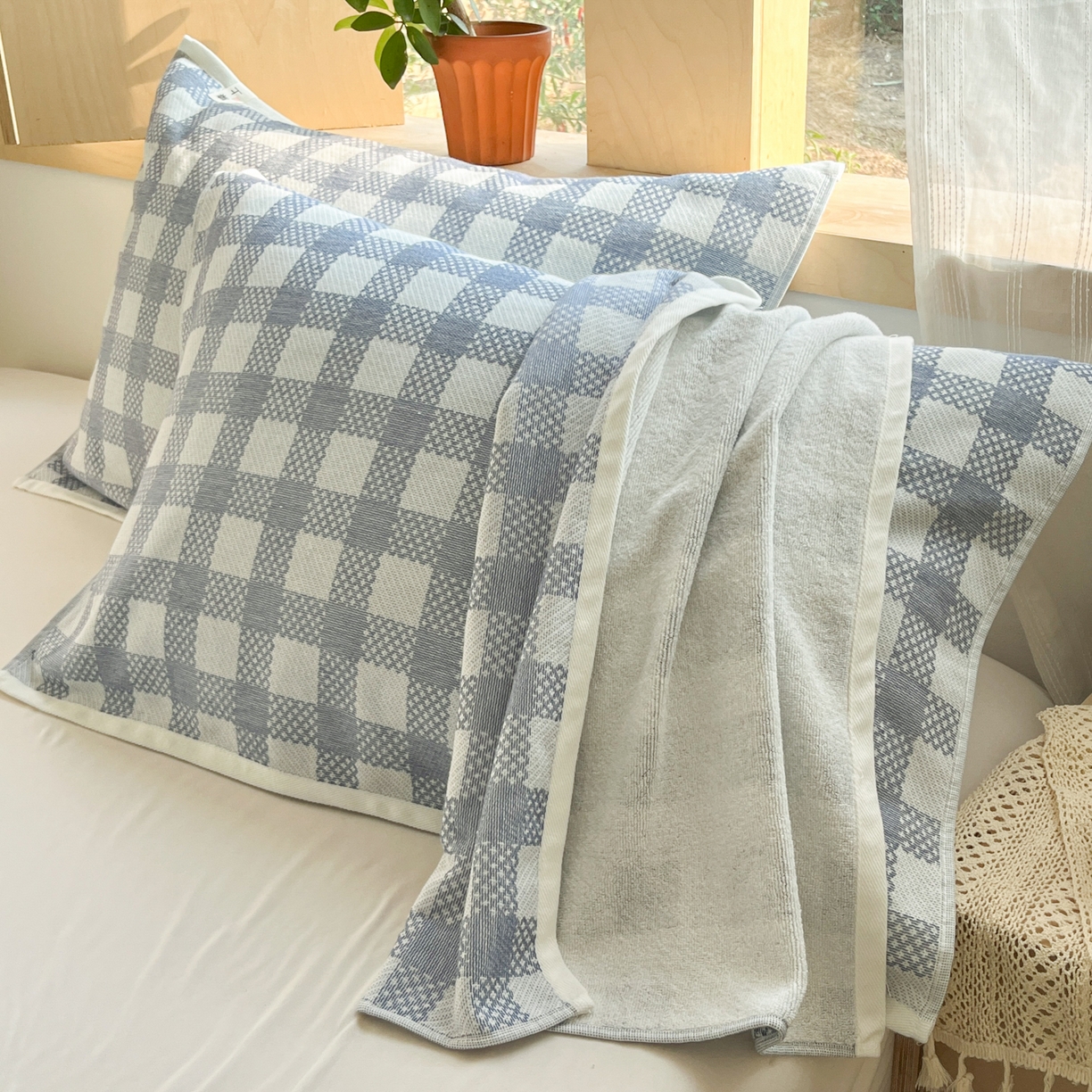 91家纺网 家纺一手货源 找家纺 美宜家 2025新品全棉枕巾简约无印双人单人织边里外棉枕巾 念想-兰 48*74cm一只