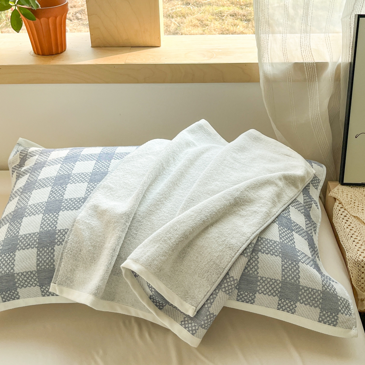 91家纺网 家纺一手货源 找家纺 美宜家 2025新品全棉枕巾简约无印双人单人织边里外棉枕巾 念想-兰 48*74cm一只