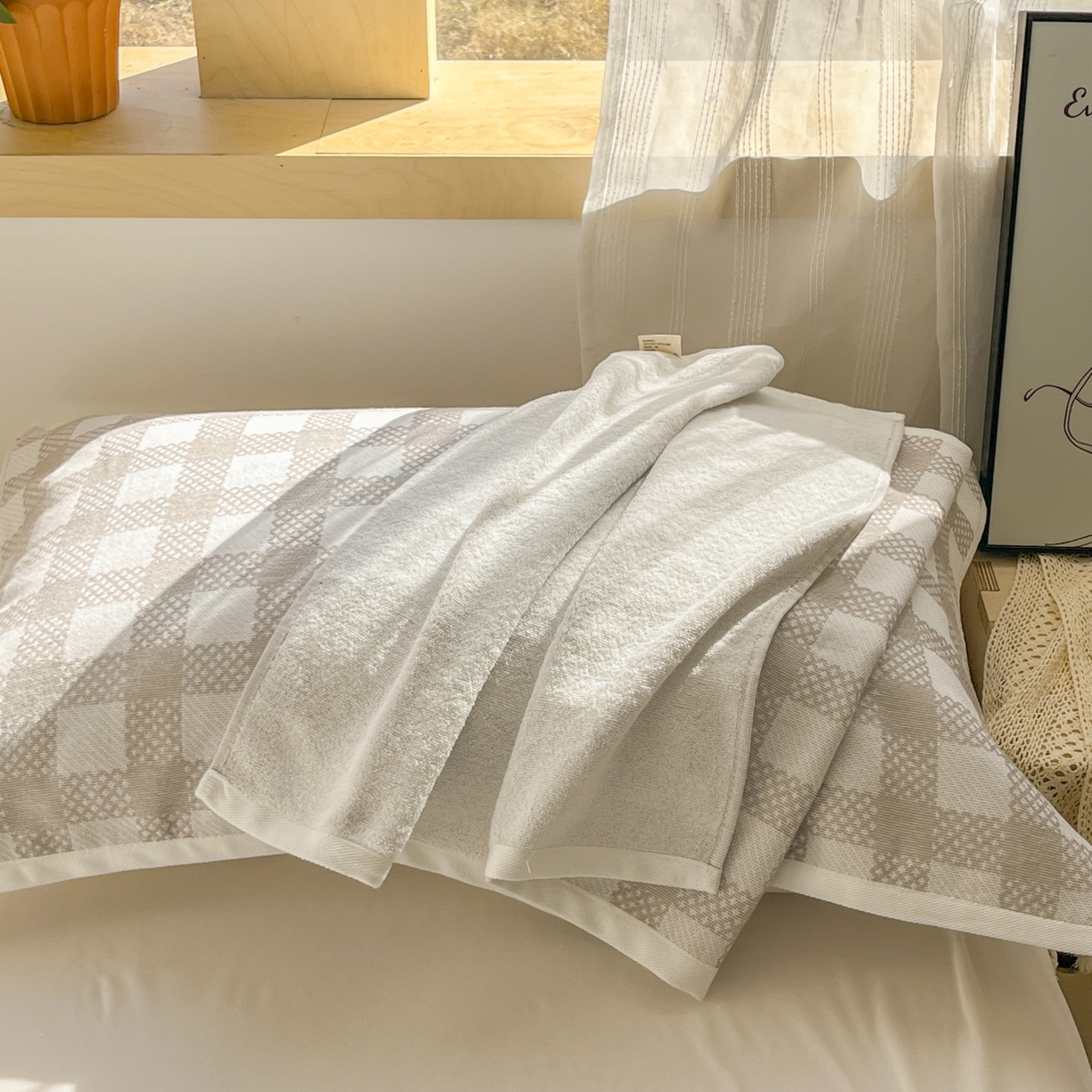 91家纺网 家纺一手货源 找家纺 美宜家 2025新品全棉枕巾简约无印双人单人织边里外棉枕巾 念想-灰 48*74cm一对