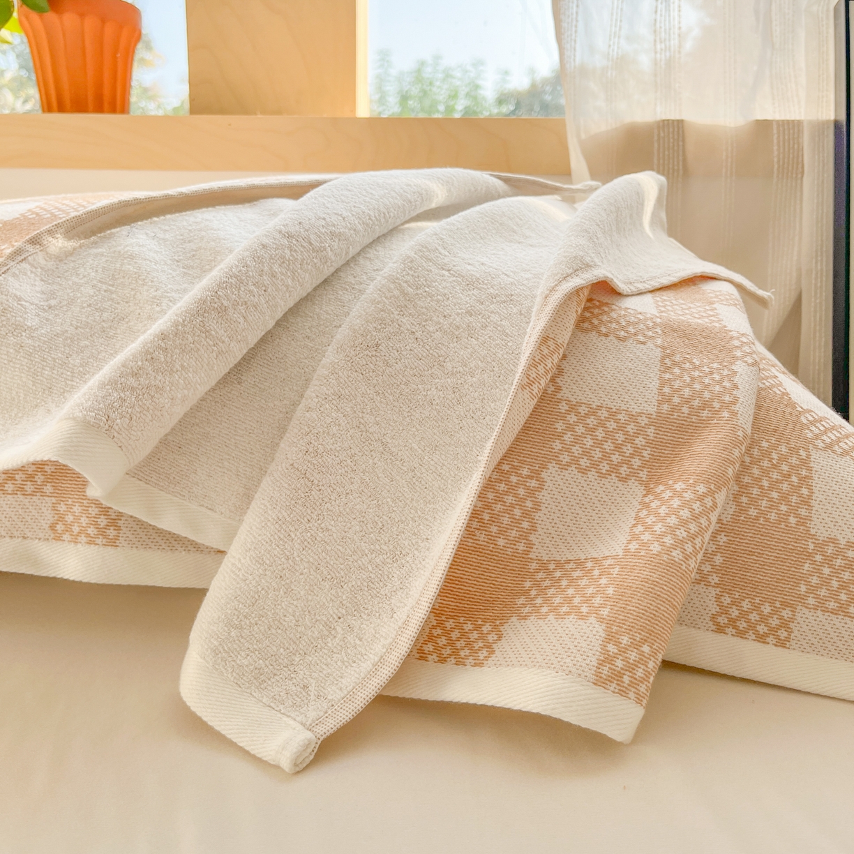 91家纺网 家纺一手货源 找家纺 美宜家 2025新品全棉枕巾简约无印双人单人织边里外棉枕巾 念想-卡其 48*74cm一对