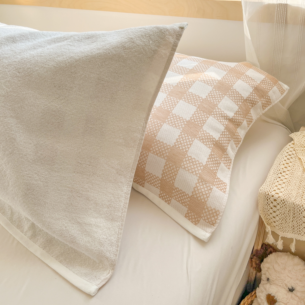 91家纺网 家纺一手货源 找家纺 美宜家 2025新品全棉枕巾简约无印双人单人织边里外棉枕巾 念想-卡其 48*74cm一只