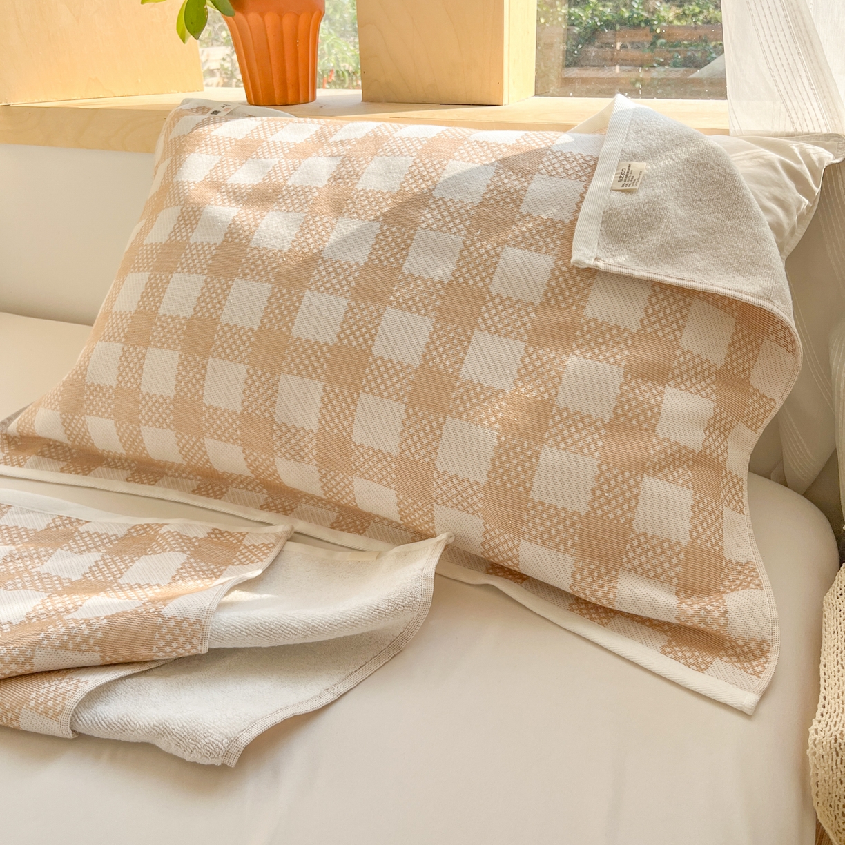 91家纺网 家纺一手货源 找家纺 美宜家 2025新品全棉枕巾简约无印双人单人织边里外棉枕巾 念想-卡其 48*74cm一只