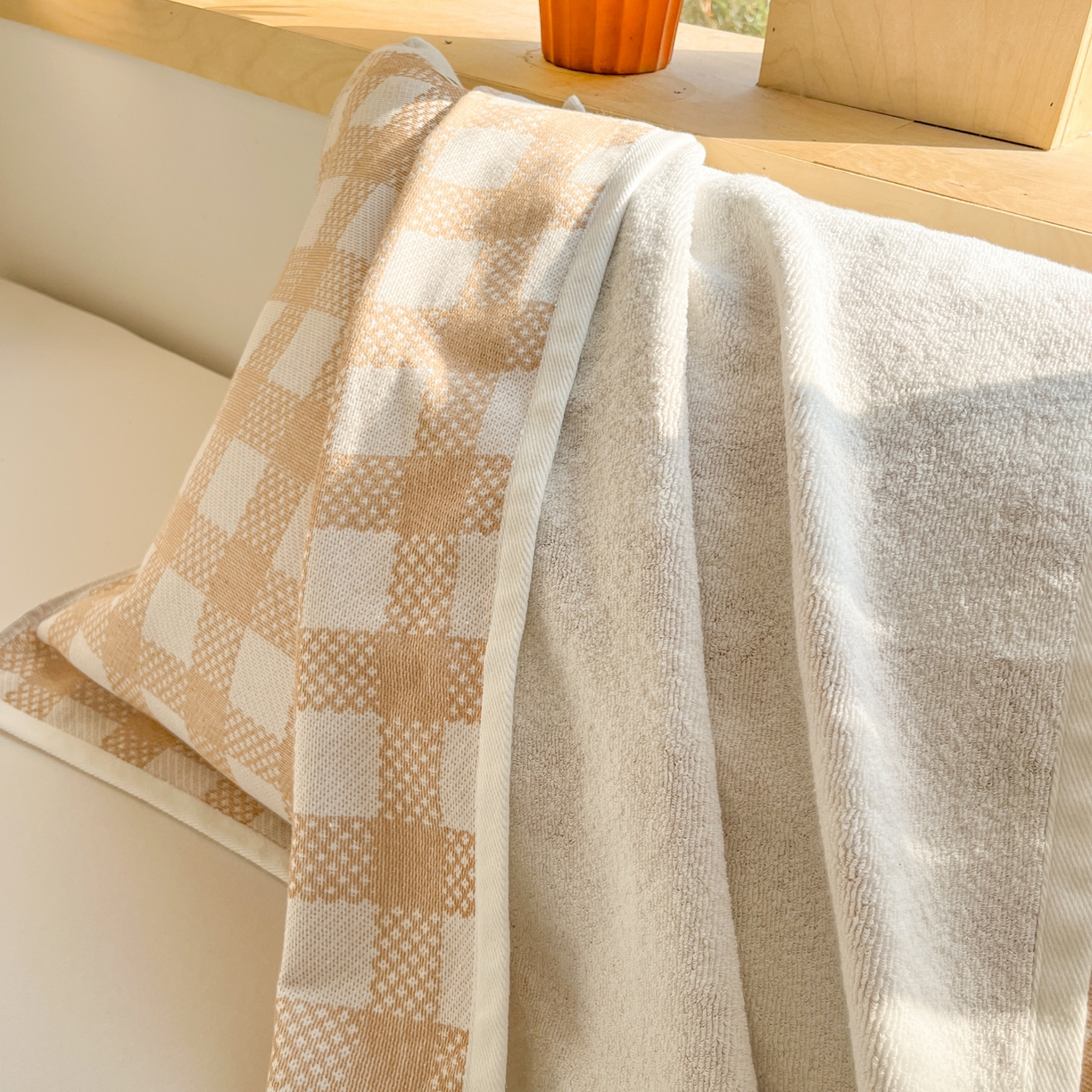 91家纺网 家纺一手货源 找家纺 美宜家 2025新品全棉枕巾简约无印双人单人织边里外棉枕巾 念想-卡其 48*74cm一只