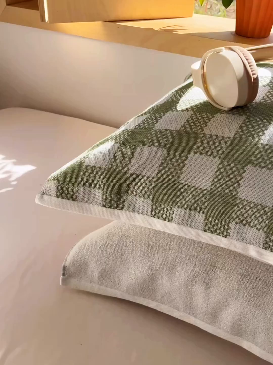 91家纺网 家纺一手货源 找家纺 美宜家 2025新品全棉枕巾简约无印双人单人织边里外棉枕巾 念想-绿 48*74cm一对