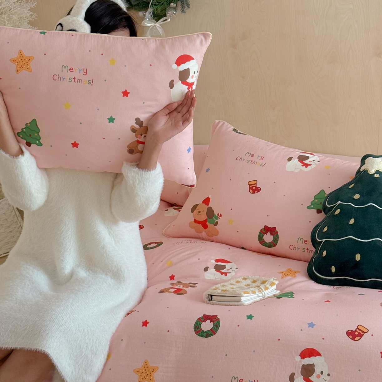 91家纺网 家纺一手货源 找家纺 （总）西西家居 2025新款超柔有氧双层纱四件套-圣诞快乐