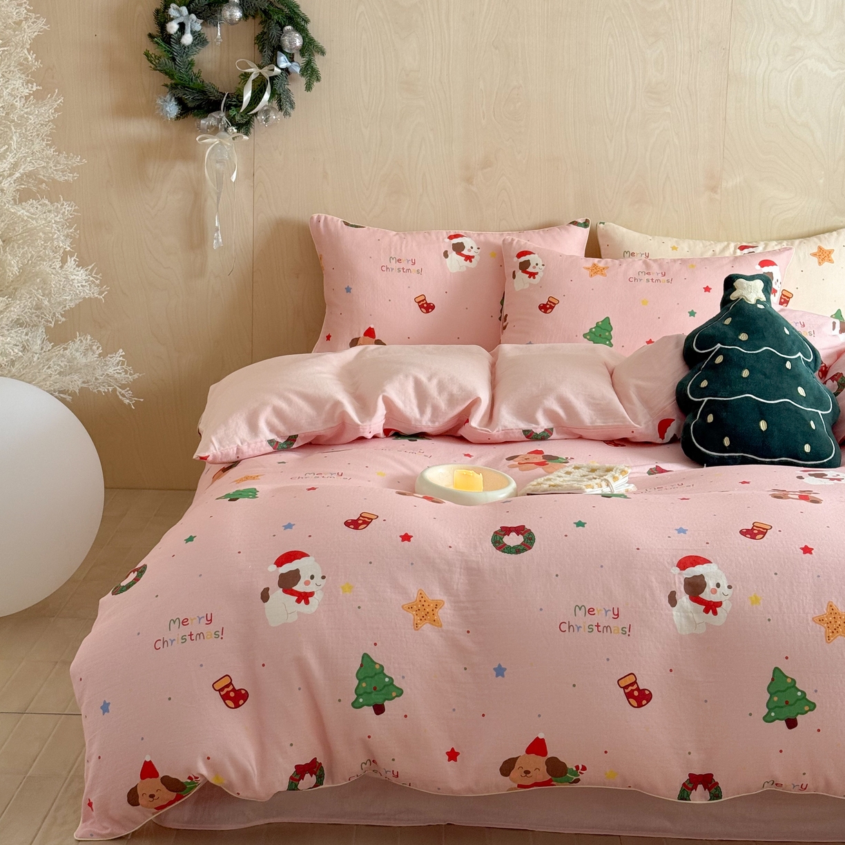 91家纺网 家纺一手货源 找家纺 （总）西西家居 2025新款超柔有氧双层纱四件套-圣诞快乐