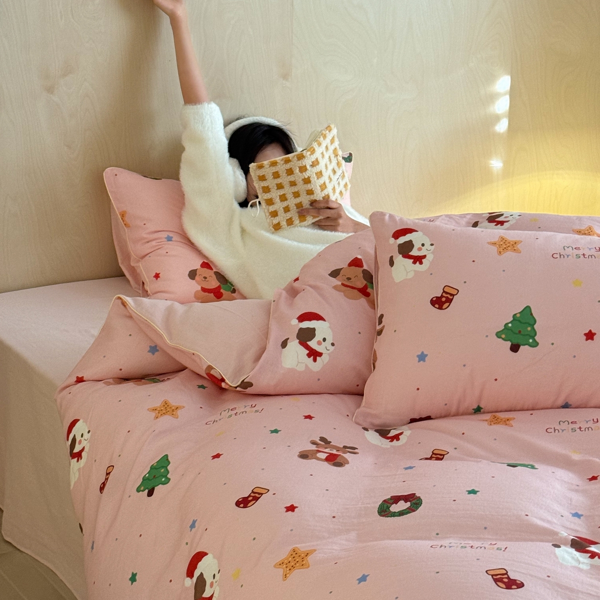 91家纺网 家纺一手货源 找家纺 （总）西西家居 2025新款超柔有氧双层纱四件套-圣诞快乐