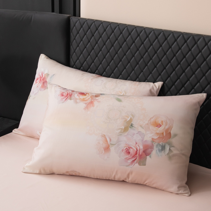 91家纺网 家纺一手货源 找家纺 优姿家纺 2026新款60支全棉贡缎数码印花四件套 芙贝拉