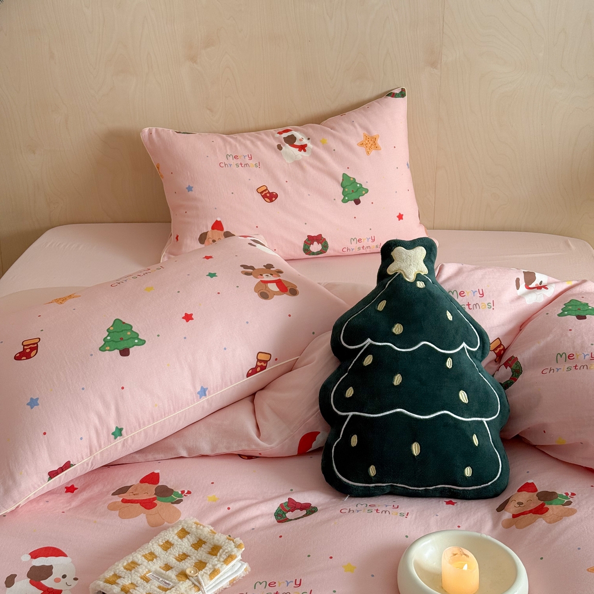 91家纺网 家纺一手货源 找家纺 （总）西西家居 2025新款超柔有氧双层纱四件套-圣诞快乐