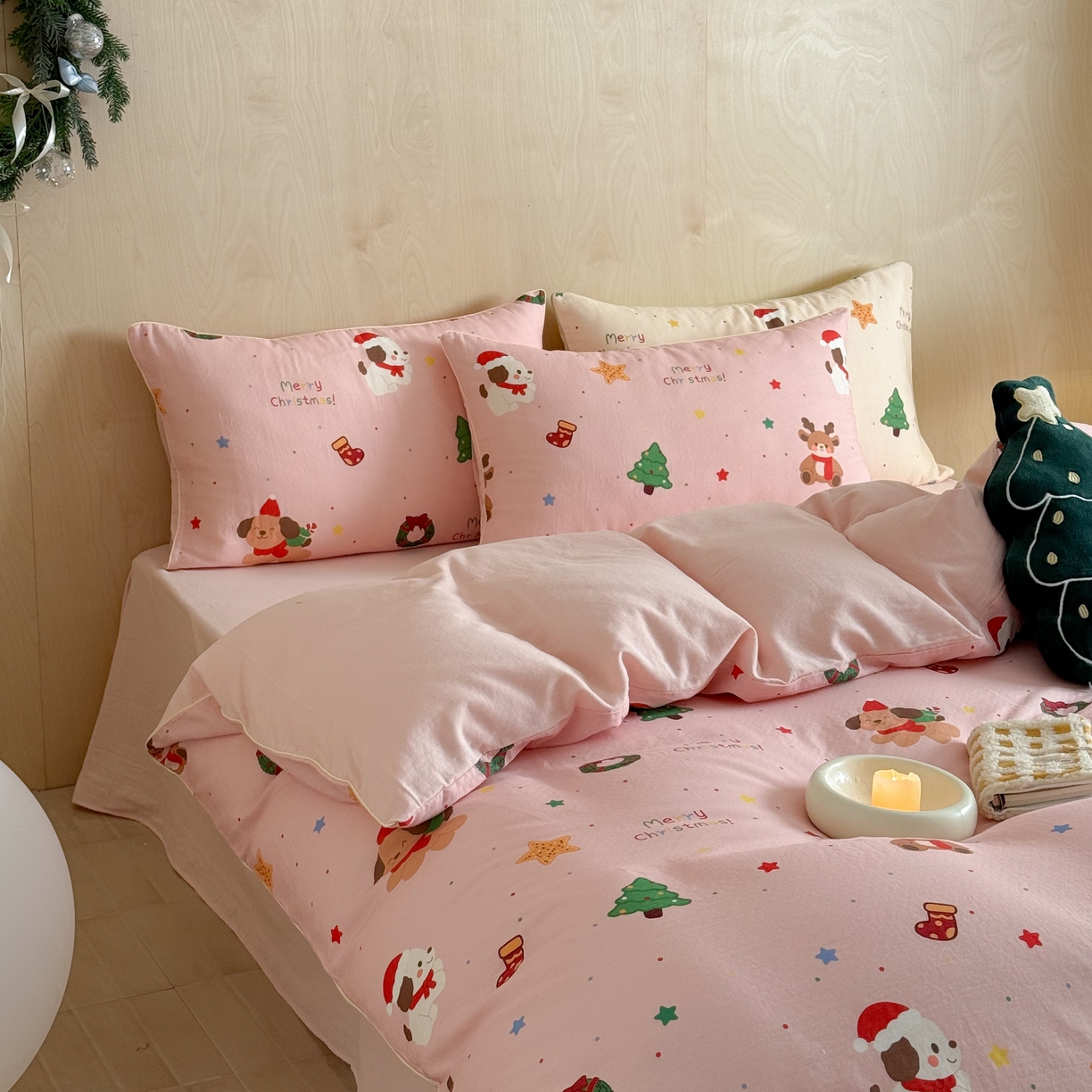 91家纺网 家纺一手货源 找家纺 （总）西西家居 2025新款超柔有氧双层纱四件套-圣诞快乐