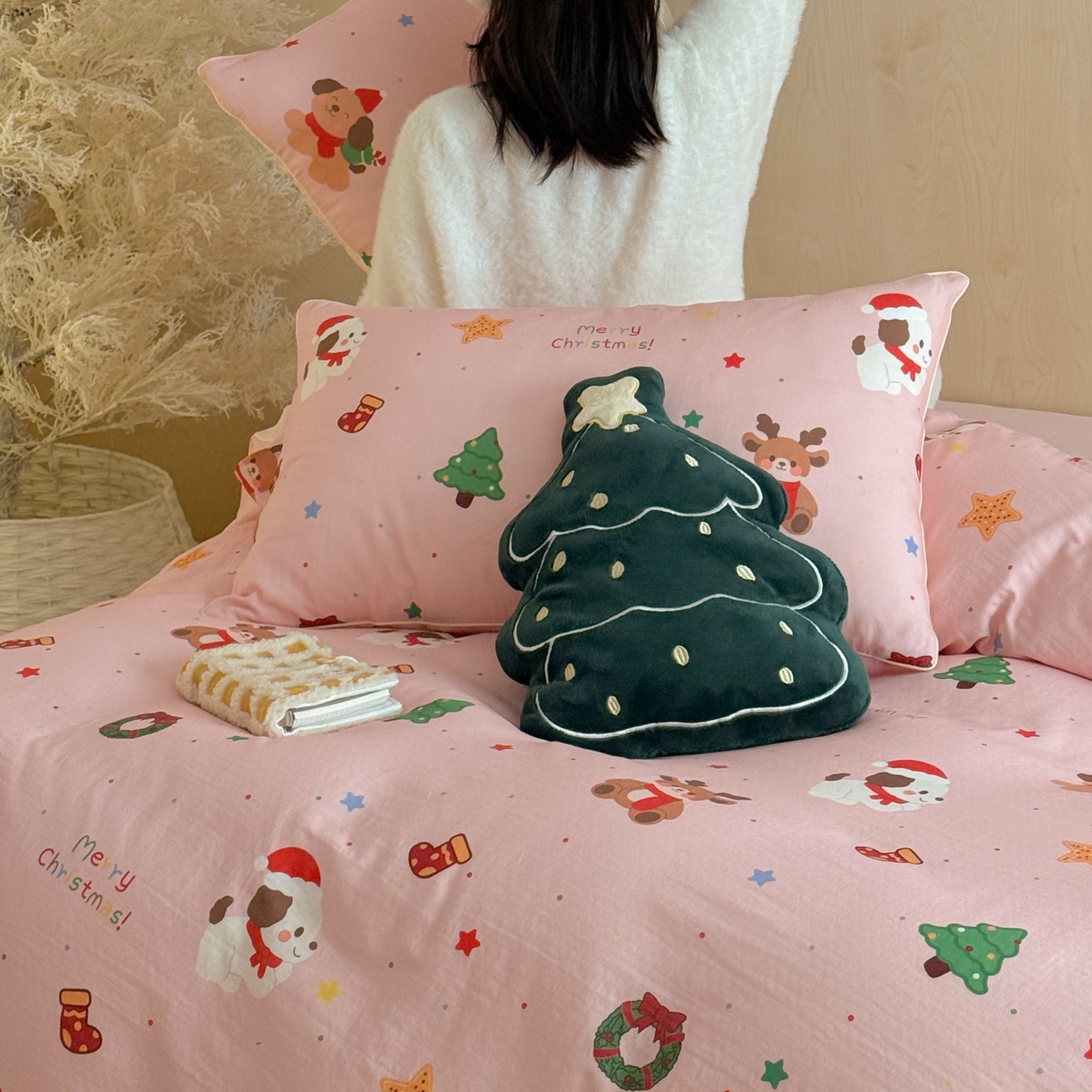 91家纺网 家纺一手货源 找家纺 （总）西西家居 2025新款超柔有氧双层纱四件套-圣诞快乐