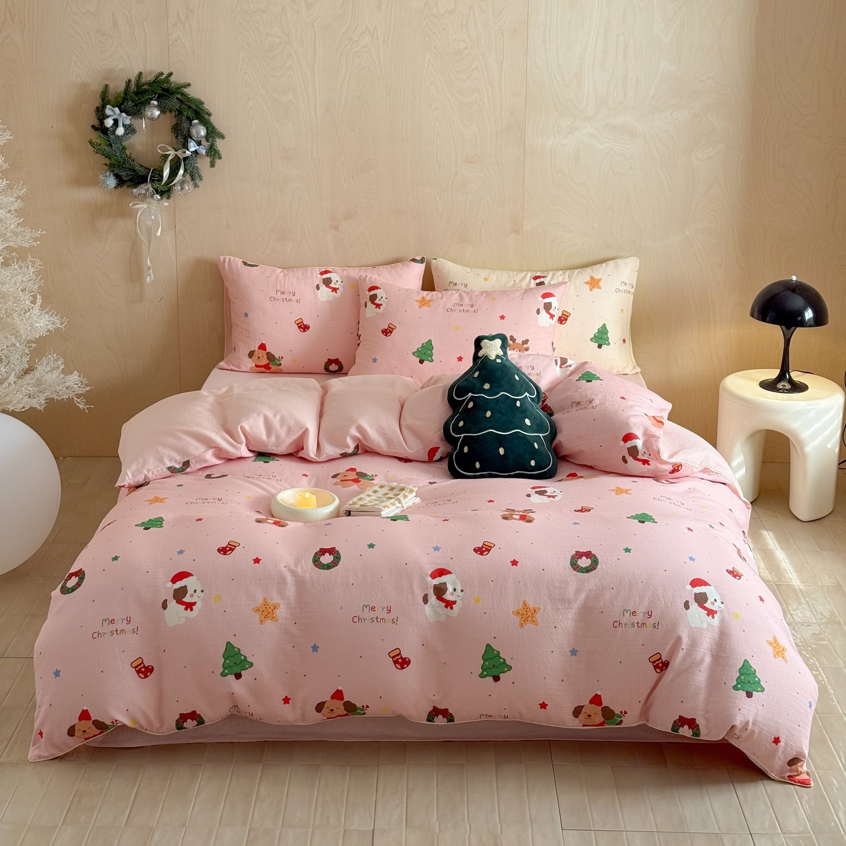 91家纺网 家纺一手货源 找家纺 （总）西西家居 2025新款超柔有氧双层纱四件套-圣诞快乐