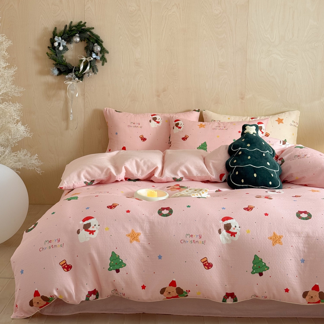 91家纺网 家纺一手货源 找家纺 （总）西西家居 2025新款超柔有氧双层纱四件套-圣诞快乐