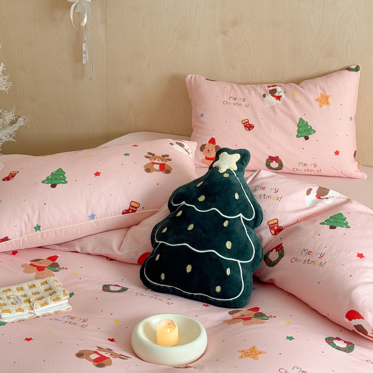 91家纺网 家纺一手货源 找家纺 （总）西西家居 2025新款超柔有氧双层纱四件套-圣诞快乐