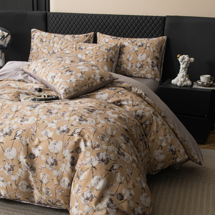 91家纺网 家纺一手货源 找家纺 优姿家纺 2026新款60支全棉贡缎数码印花四件套 花开琉璃