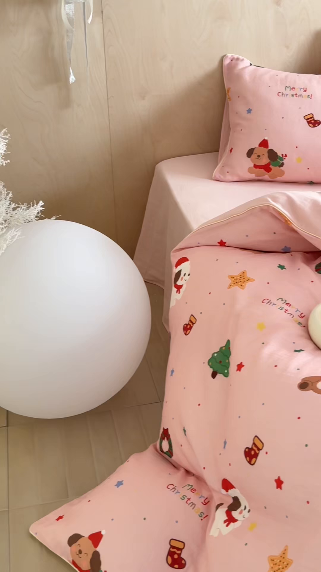 91家纺网 家纺一手货源 找家纺 西西家居 2025新款超柔有氧双层纱四件套-圣诞快乐 圣诞快乐-粉