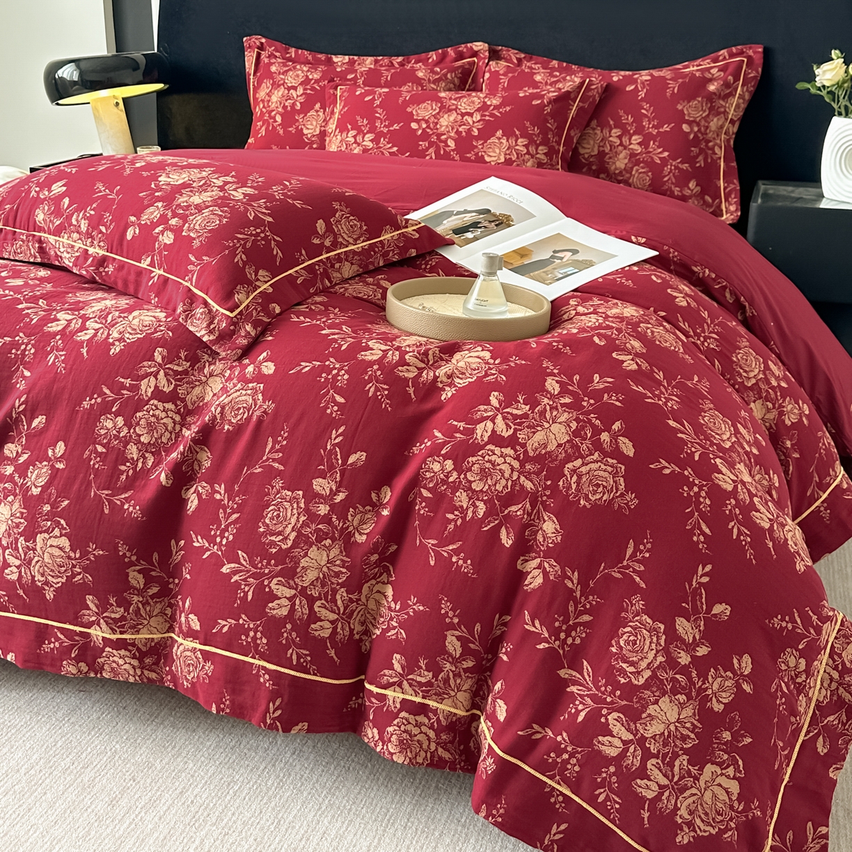 91家纺网 家纺一手货源 找家纺 （总）金丝鸟家纺 2025新款全棉纯棉色织提花婚庆四件套