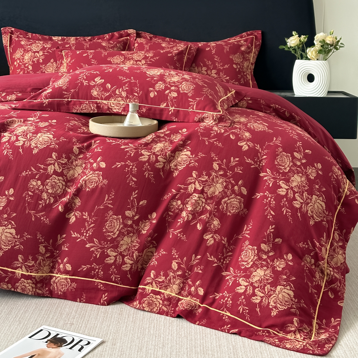 91家纺网 家纺一手货源 找家纺 （总）金丝鸟家纺 2025新款全棉纯棉色织提花婚庆四件套