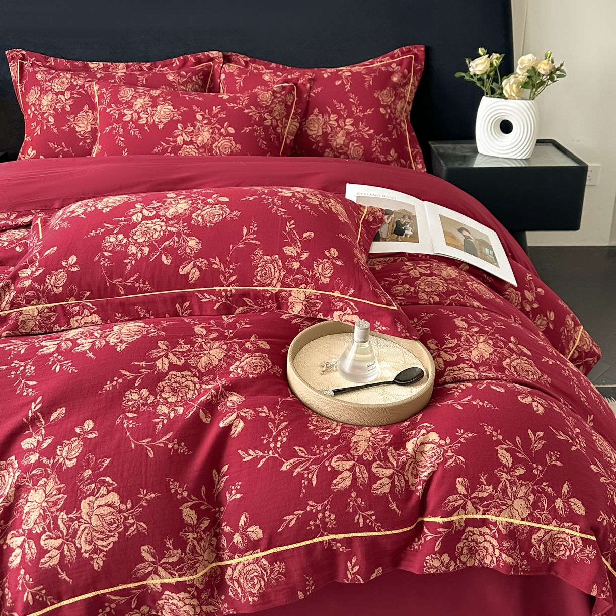 91家纺网 家纺一手货源 找家纺 （总）金丝鸟家纺 2025新款全棉纯棉色织提花婚庆四件套