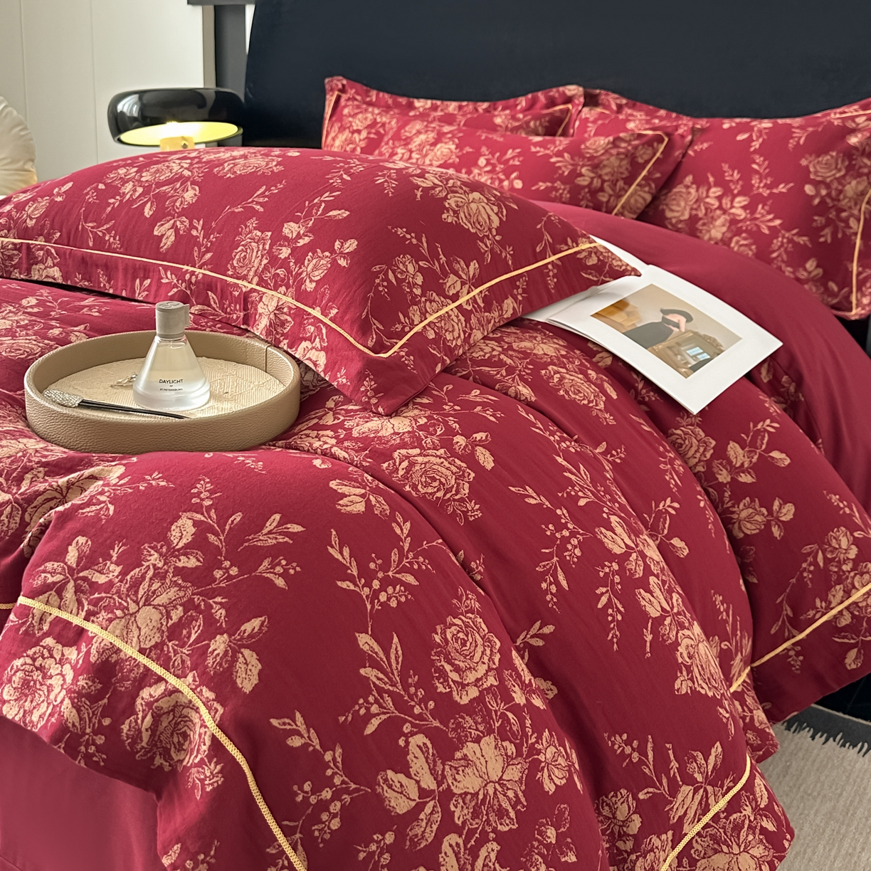 金丝鸟家纺 2025新款全棉纯棉色织提花婚庆四件套 艾莎