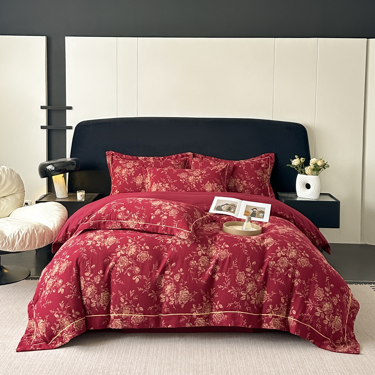 91家纺网 家纺一手货源 找家纺 金丝鸟家纺 2025新款全棉纯棉色织提花婚庆四件套 艾莎