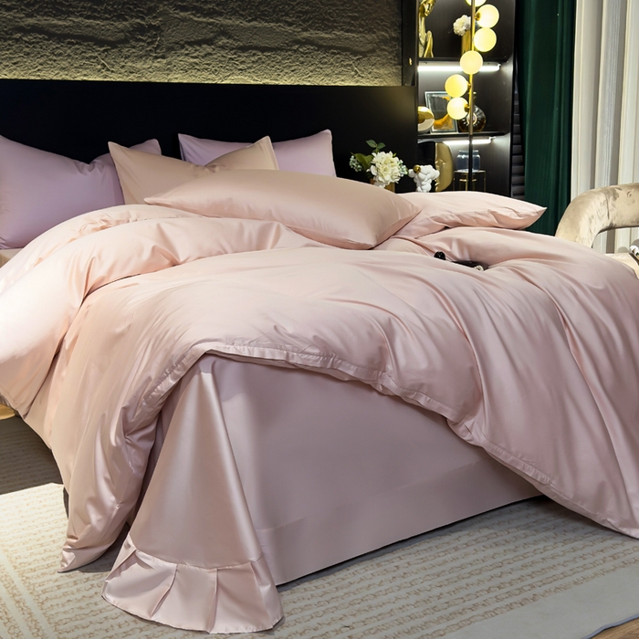 91家纺网 家纺一手货源 找家纺 优姿家纺 2026新款60长绒棉贡缎纯色系列四件套 丹诺玉