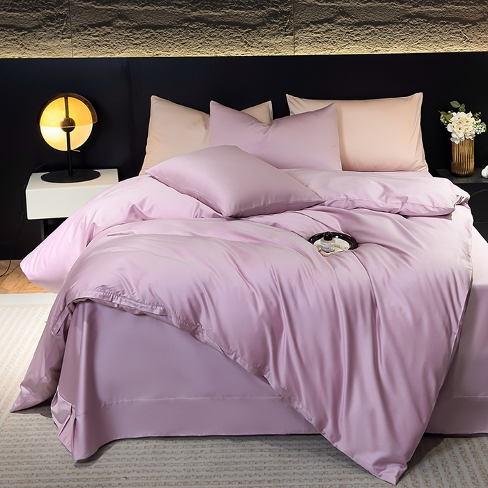 91家纺网 家纺一手货源 找家纺 优姿家纺 2026新款60长绒棉贡缎纯色系列四件套 豆蔻紫