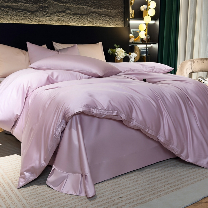 91家纺网 家纺一手货源 找家纺 优姿家纺 2026新款60长绒棉贡缎纯色系列四件套 豆蔻紫