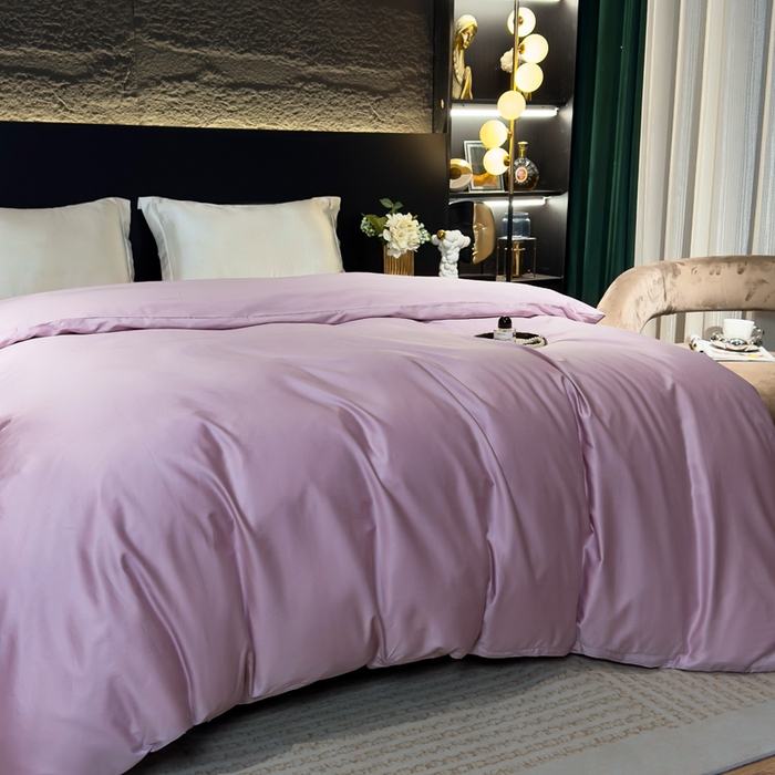 91家纺网 家纺一手货源 找家纺 优姿家纺 2026新款60长绒棉贡缎纯色系列四件套 豆蔻紫