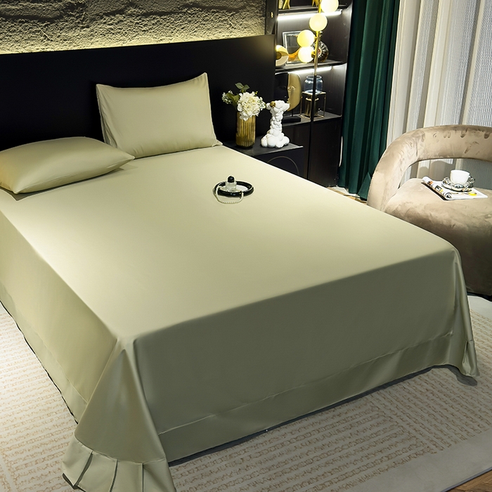 91家纺网 家纺一手货源 找家纺 优姿家纺 2026新款60长绒棉贡缎纯色系列四件套 抹茶绿