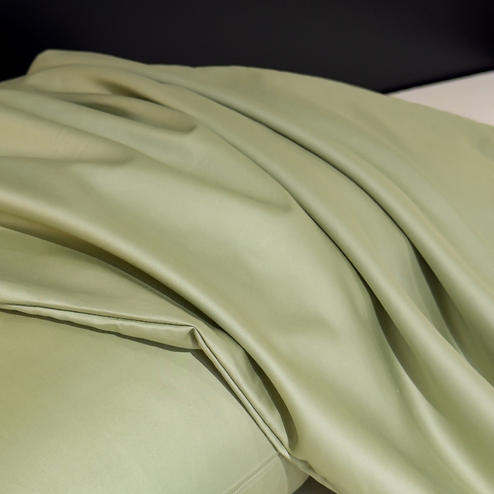 91家纺网 家纺一手货源 找家纺 优姿家纺 2026新款60长绒棉贡缎纯色系列四件套 抹茶绿