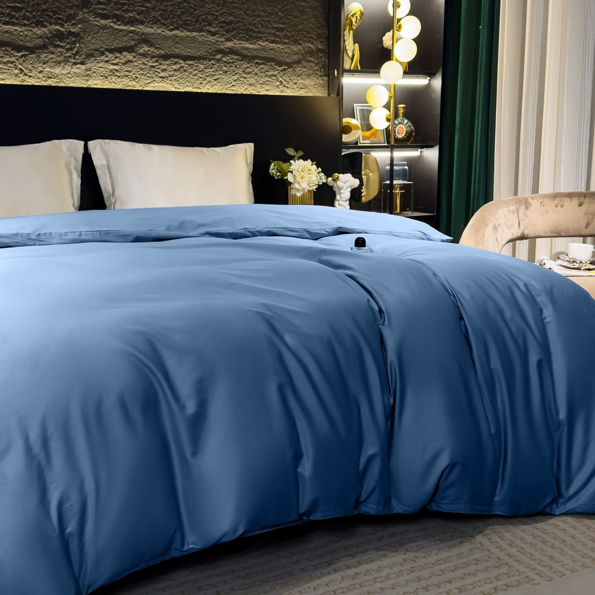 91家纺网 家纺一手货源 找家纺 优姿家纺 2026新款60长绒棉贡缎纯色系列四件套 深海蓝