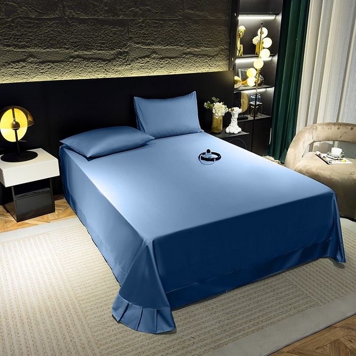 91家纺网 家纺一手货源 找家纺 优姿家纺 2026新款60长绒棉贡缎纯色系列四件套 深海蓝