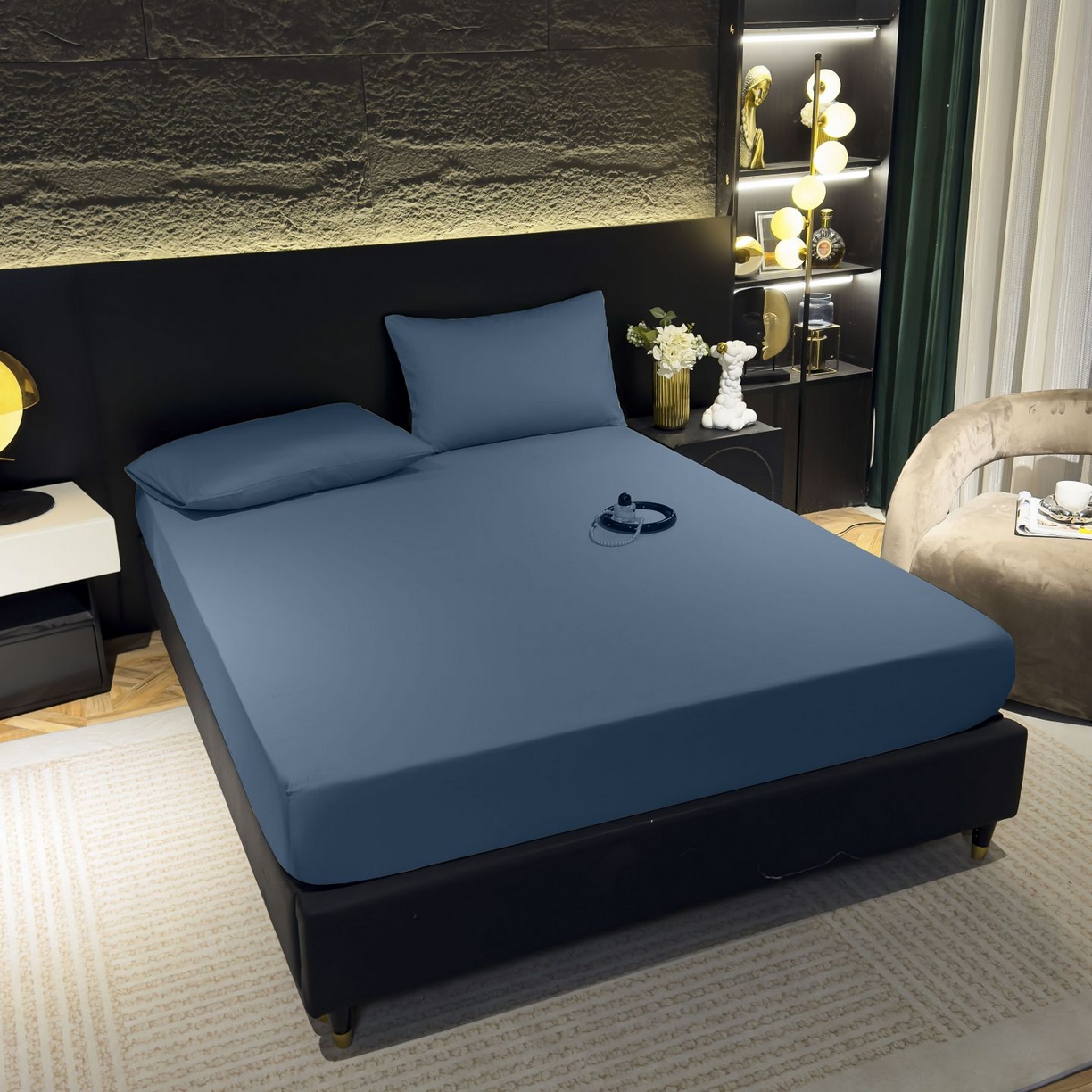 91家纺网 家纺一手货源 找家纺 优姿家纺 2026新款60长绒棉贡缎纯色系列四件套 深海蓝