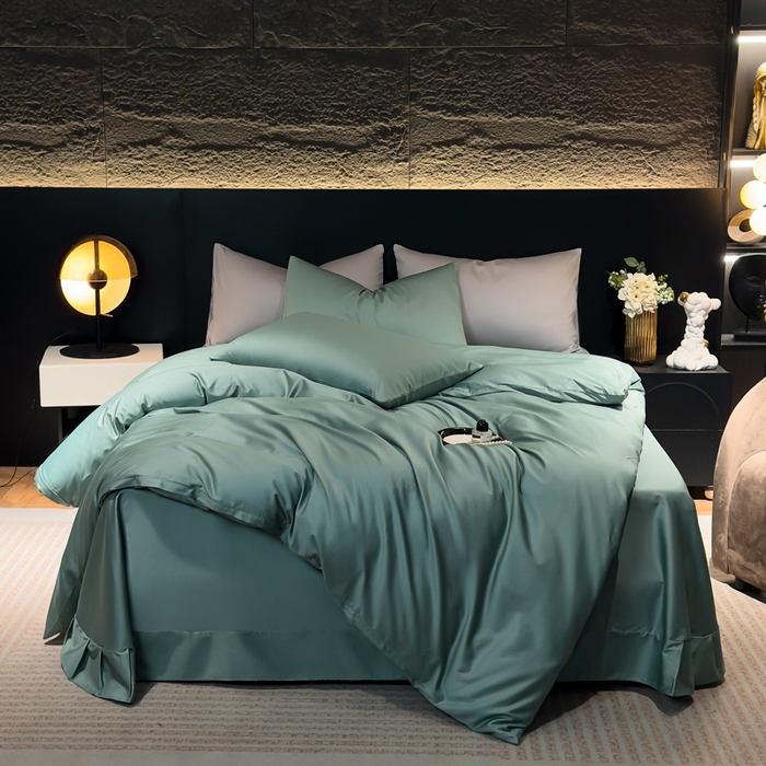 优姿家纺 2026新款60长绒棉贡缎纯色系列四件套 松石绿